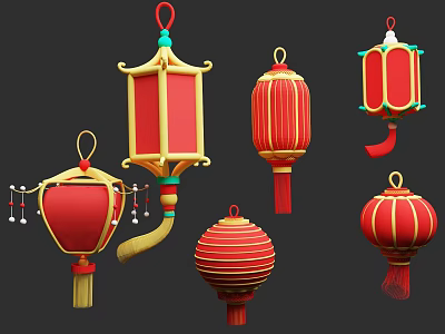 Traditional Chinese Red Lantern Furniture Decor With Different Hanging Styles And Tassels 3d model