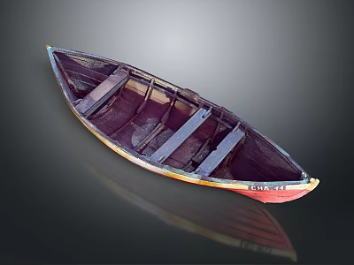 Traditional Wooden Boat With Dark Hull Light Edges And Wooden Seats For Water Transport 3d model