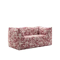 Upholstered Multi Seat Sofa With Red Floral Pattern And Soft Comfortable Cushions 3d model