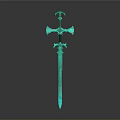 Green Decorative Sword With Ornate Handle And Blade 3D Rendered Design On Dark Background