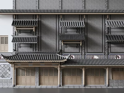 Traditional Chinese Architectural Components Featuring Eaves Brackets Tile Roofs And Wooden Doors 3d model