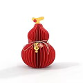 Red Gourd Shaped Paper Craft Decorative Ornament Set With Yellow Top Red Ribbon Golden Fu