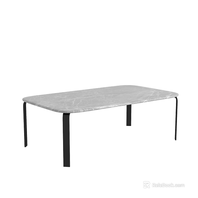 Modern Rectangular Coffee Table With Marble Top And Black Metal Legs For Living Room 3d model 