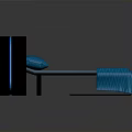 Modern Bed Design With Black Headboard Blue Lines Blue Mattress And Pillows