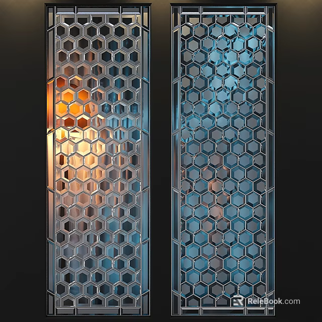 Modern Casement Windows With Hexagonal Hollow Design And Metal Material Allowing Warm And Natural Light 3d model 