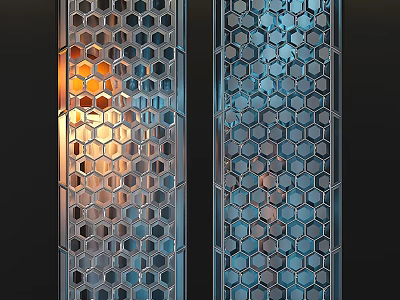 Modern Casement Windows With Hexagonal Hollow Design And Metal Material Allowing Warm And Natural Light 3d model