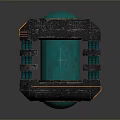 Sci Fi Structural Device With Green Dome Black Frame And Orange Lines