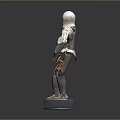 Intricate Humanoid Sculpture with Gold and Silver Metallic Armor Design on White Pedestal Base
