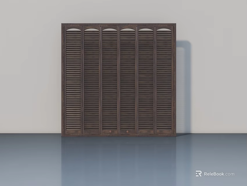 Dark Brown Wooden Swing Door With Louvered Panels And Modern Interior Design 3d model 
