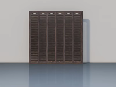 Dark Brown Wooden Swing Door With Louvered Panels And Modern Interior Design 3d model