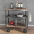 Portable Kitchen Cart With Wooden Top Metal Frame And Storage For Bowls Glasses Wine Bottles