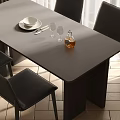 Modern Gray Dining Table Set With Black Chairs And Tableware Glassware