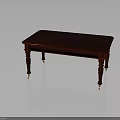 Red Rectangular Table with Elegant Wooden Legs and Golden Casters Classic Furniture Design