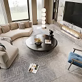 Modern Curved Sofa Combination Curved Sofa Round Coffee Table Single Sofa TV Fireplace Fire Floor Lamp 3d model