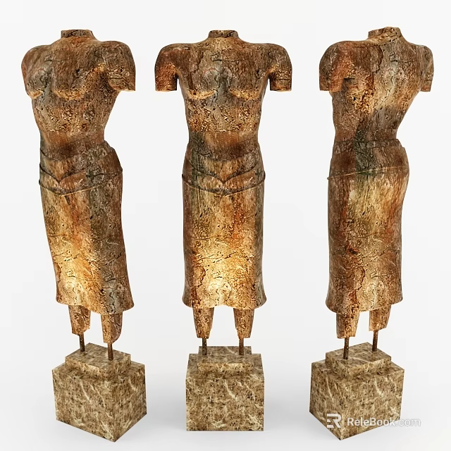 Three Human Figure Decorative Sculpture Set with Stone Texture and Marble Bases for Home Decoration 3d model 