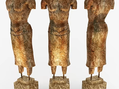 Three Human Figure Decorative Sculpture Set with Stone Texture and Marble Bases for Home Decoration 3d model