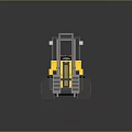 Yellow Forklift With Red Seat Grey Frame And Warning Striped Forks