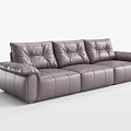 Modern Brown Leather Sofa Set With Tufted Backrest And Plush Armrests