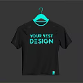 Black T-shirt With Blue YOUR BEST DESIGN Text On Blue Hanger Gray Background