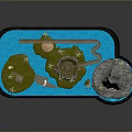 Detailed Tabletop Miniature Landscape With Blue Water Islands Hills And Small Decorations