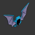 Cartoon Blue Bat Game Movie Character With Purple Spread Wings And Open Mouth