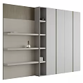Modern Light Gray Wardrobe With Flat Doors And Open Shelves Featuring Decorative Vase