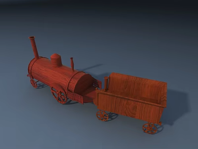 Red Wooden Train Doll With Vintage Steam Locomotive And Carriage Design 3d model