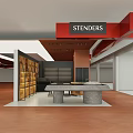STENDERS Modern Retail Counter Interior Design With Red Signage And Display Shelves