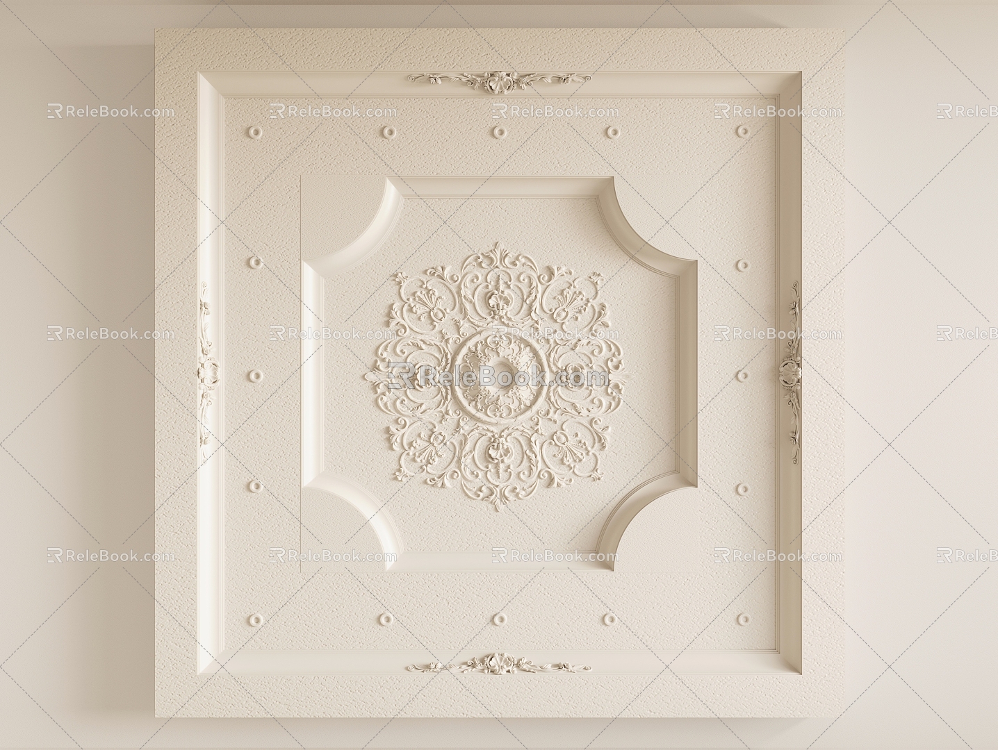 French Gypsum Carved Ceiling Light Plate Corner Angle Flower Gypsum Components 3d model