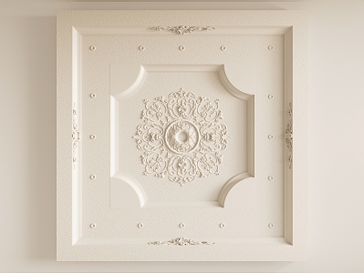 French Gypsum Carved Ceiling Light Plate Corner Angle Flower Gypsum Components 3d model