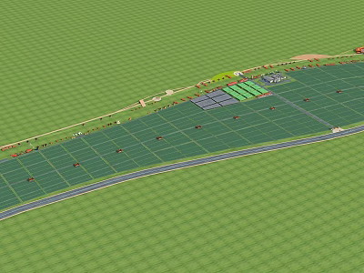 Scenic Green Agricultural Landscape With Grid Fields Roads And Buildings 3d model