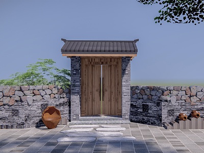 New Chinese-style Rural Courtyard Entrance Gate 3d model