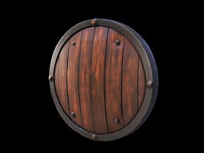Antique Handcrafted Wooden Round Shield With Metal Rim Rivets And Medieval Defense Weapon 3d model