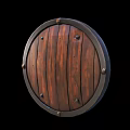 Antique Handcrafted Wooden Round Shield With Metal Rim Rivets And Medieval Defense Weapon