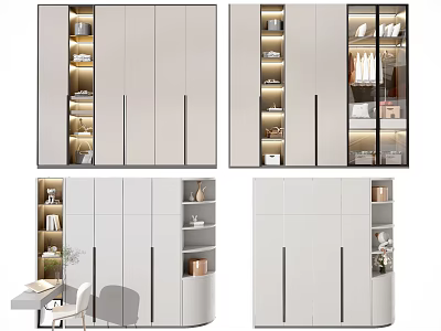 Modern White Wardrobe With Glass Doors Layered Storage And Interior LED Lighting 3d model