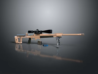 Tactical Sniper Rifle With High Power Scope And Tan Metallic Finish 3d model