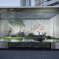 Modern Garden Landscape Design With Curved Canopy And High Rise Building Entrance