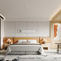 Modern Hotel Room Interior With Comfortable Bed Bedside Lamps Artistic Painting And Neutral Rug