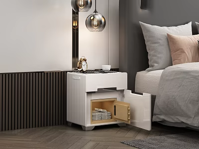Modern White Bedside Table With Open Storage Drawer Storing Books In Bedroom 3d model