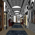 Luxurious KTV Corridor Design With Ornate Ceiling Marble Flooring And Decorative Doors
