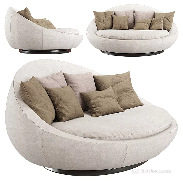 Beige Single Sofa With Round Design Featuring Multiple Comfortable Plush Cushions 3d model 