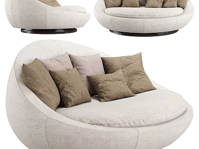 Beige Single Sofa With Round Design Featuring Multiple Comfortable Plush Cushions 3d model