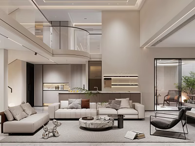 Modern Duplex Living Room Interior With Sofas And Round Coffee Table 3d model