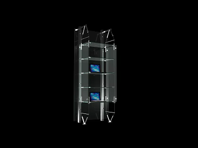 Transparent Glass Display Shelf With Modern Metal Frame And LED Lighting For Showcasing Items 3d model