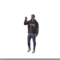 Man Wearing Gray Hoodie Red White Logo Jeans And White Sneakers Waving Hand Front Back