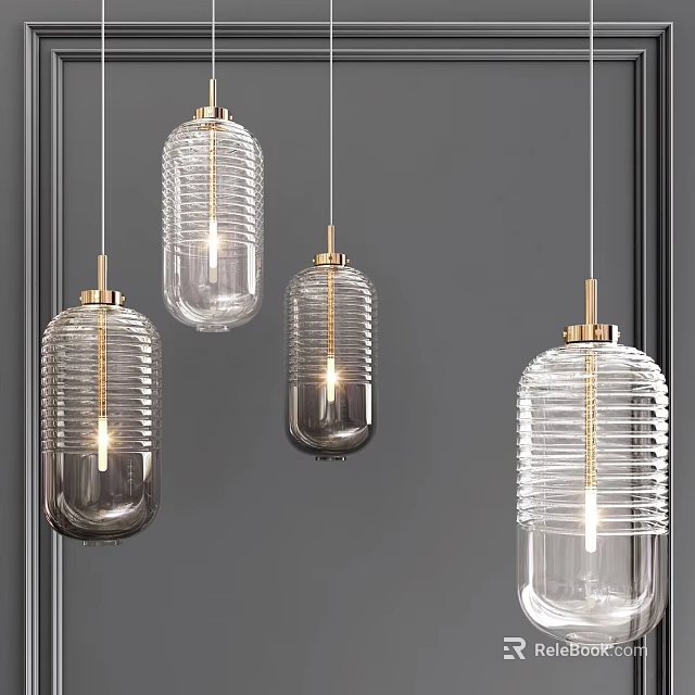 Modern Glass Pendant Lights with Striped Texture and Gold Accents for Contemporary Interior 3d model 