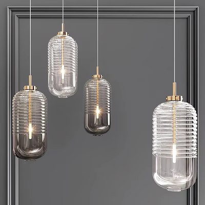 Modern Glass Pendant Lights with Striped Texture and Gold Accents for Contemporary Interior 3d model