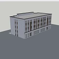 Modern Office Building Exterior With Gray Facade And Black Windows Under Blue Sky