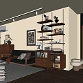 Cozy Vintage Living Dining Room Interior Design With Black Leather Sofa And Wooden Storage Cabinets