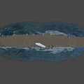 Warship Sailing on the Sea with Large Hull Deck and Superstructure in Blue Ocean Sky